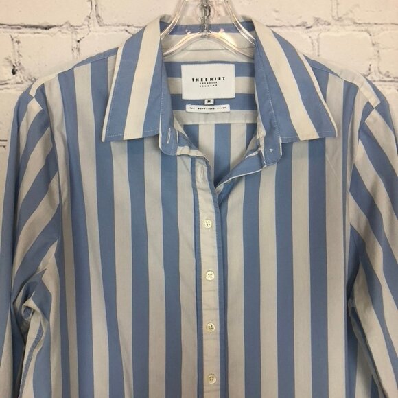 Rochelle Behrens The Shirt Boyfriend Shirt Size M Blue White Stripe - Picture 2 of 5